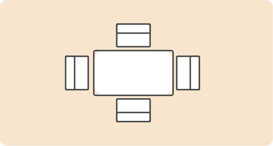 Icon of a rectangular table with 4 chairs