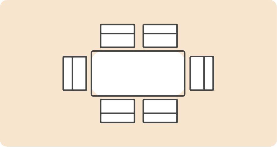 Icon of a rectangular table and 6 chairs