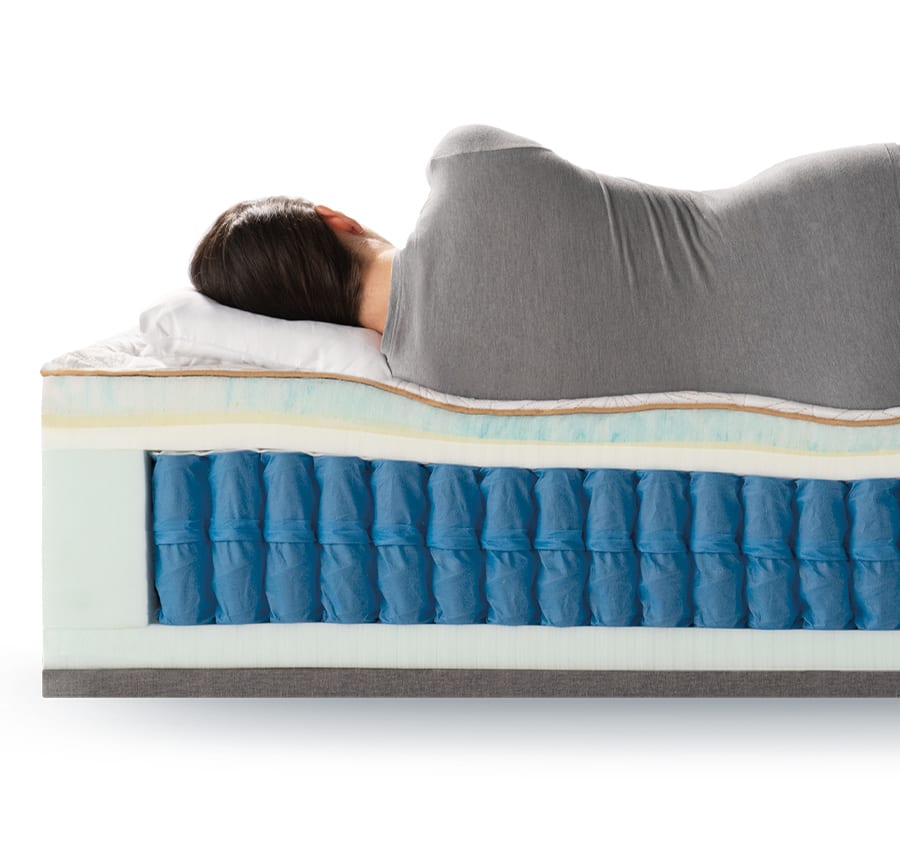 Person laying on their side on the mattress illustrating the comfort of this mattress