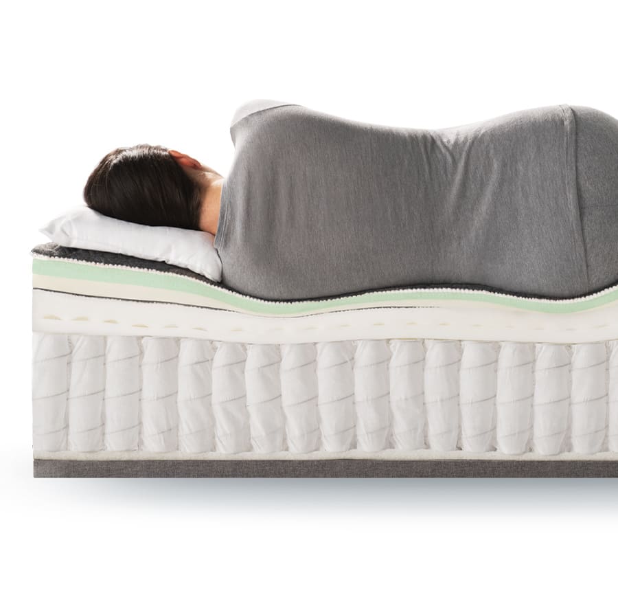 Person laying on their side on the mattress illustrating the comfort of this mattress