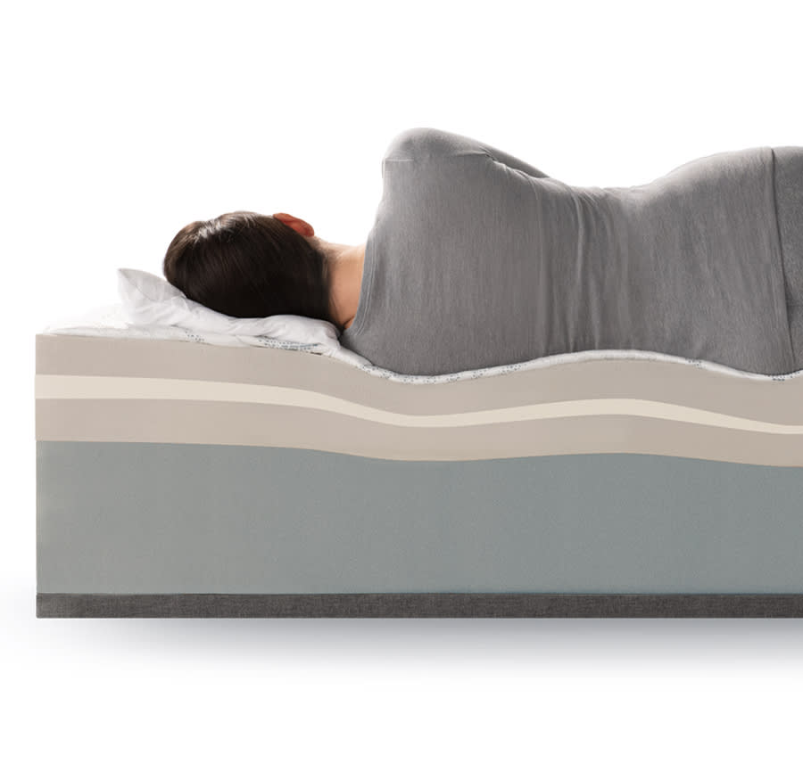 Person laying on their side on the mattress illustrating the comfort of this mattress
