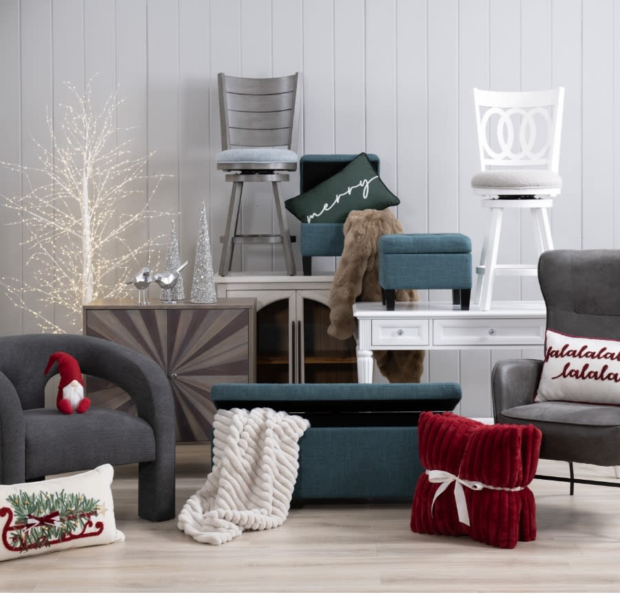 Assorted accent pieces with holiday decor