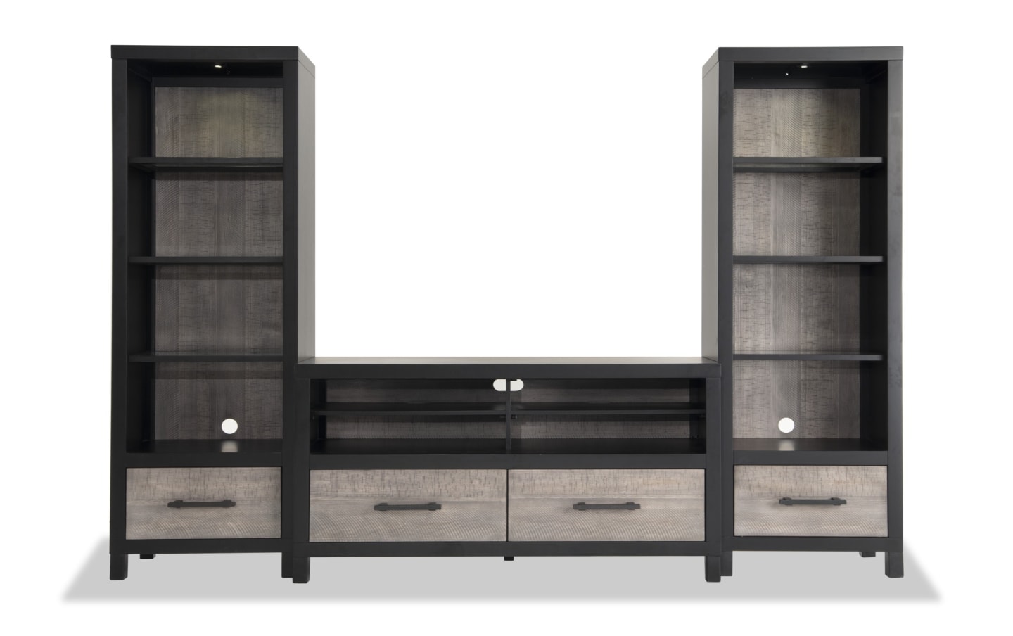 Fusion 94 Black Gray 3 Piece Storage Entertainment Center Bob s Discount Furniture Mattress Store