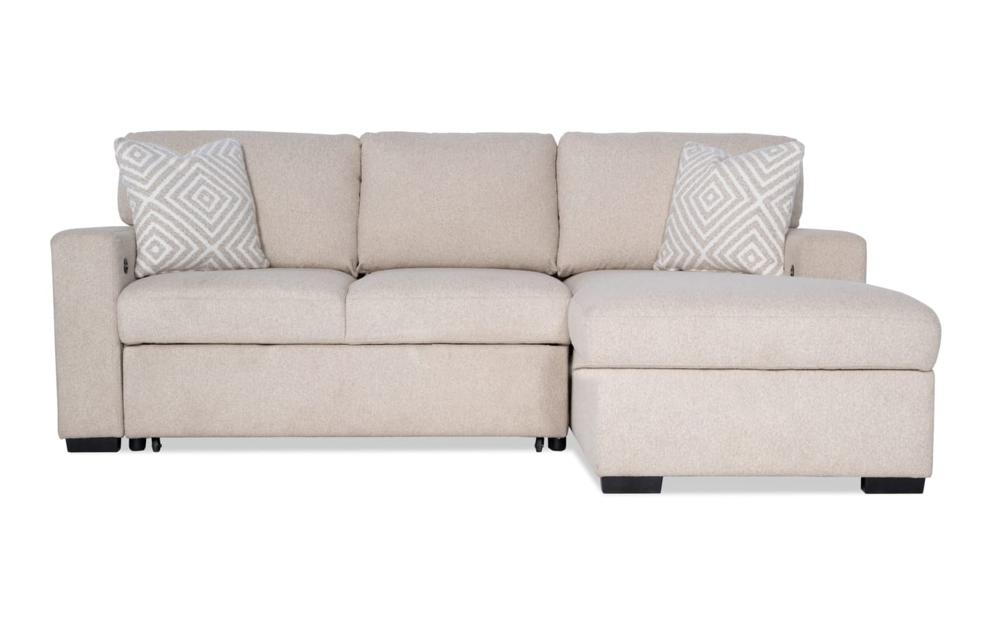 Playday Beige 93 2 Piece Right Arm Facing Pop Up Sleeper Chaise Sectional with USB USB C Ports Bob s Discount Furniture Mattress Store