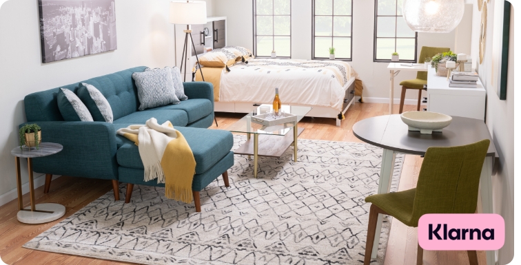 Living room scene with Klarna branding