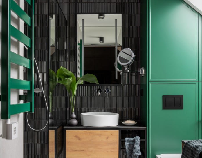 salle de bain zen noire et verte