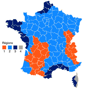 carte des régions de vent