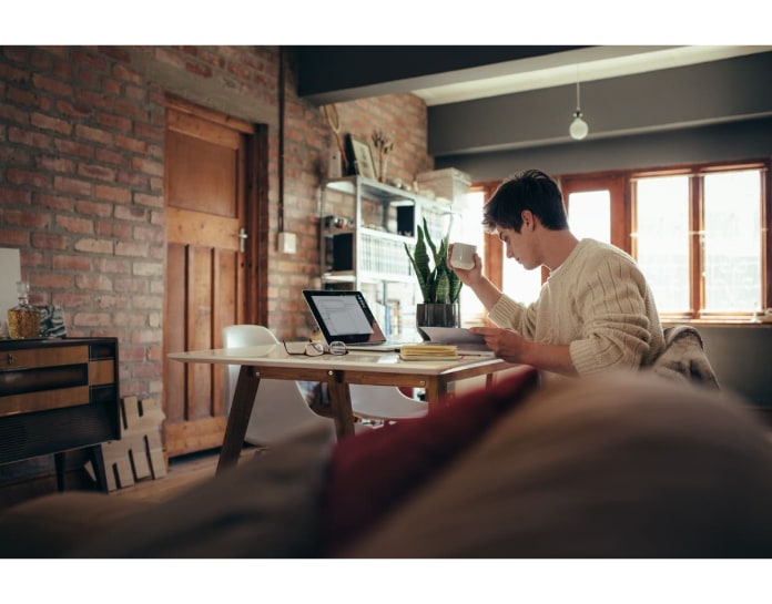 Young man Teletravaille at home