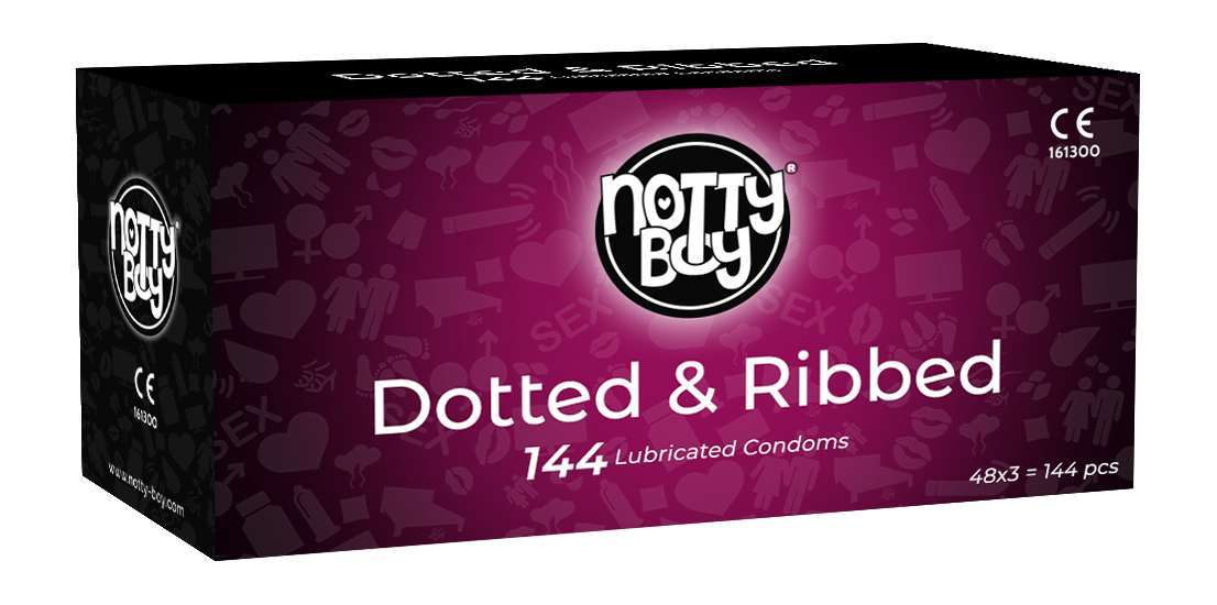 NottyBoy Ribs & Dots Condom Value Pack (48x3 - Count 144), Dotted & Ribbed Condom With Contour Fit
