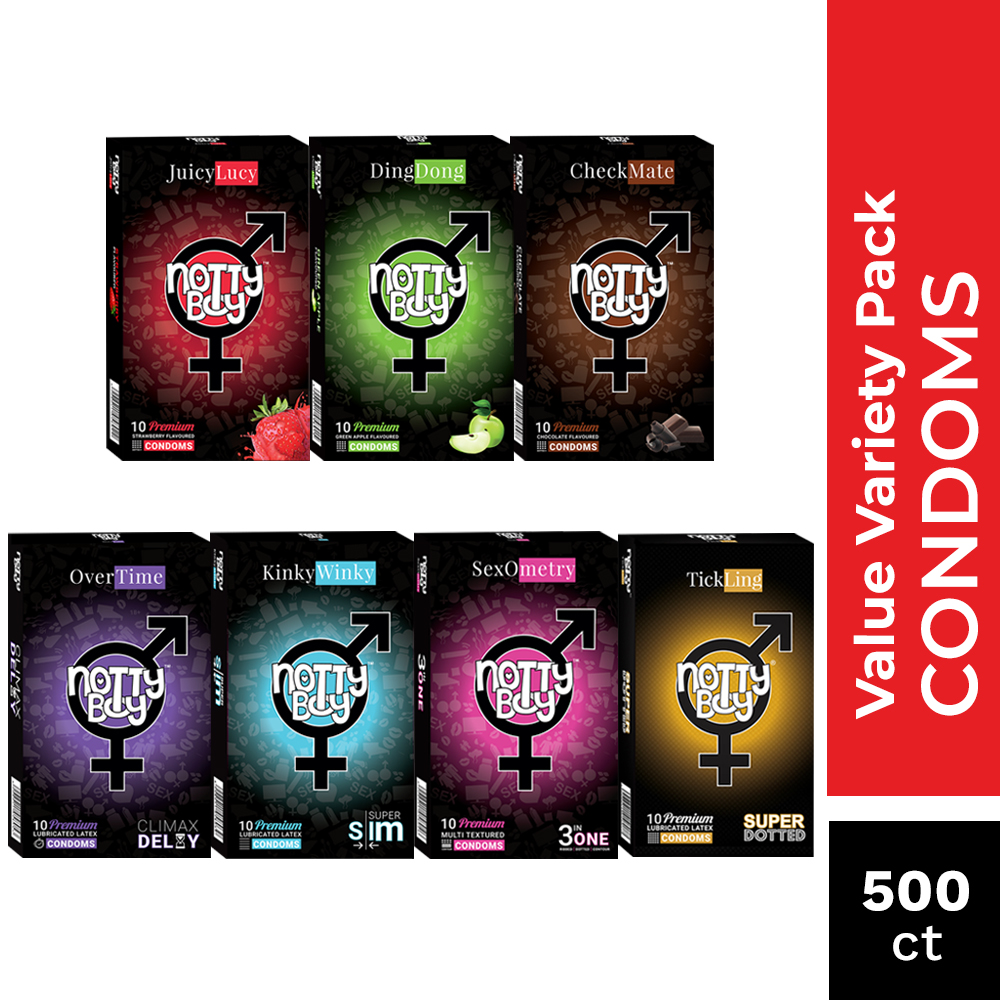 NottyBoy Condoms For Men - 500 Count - Ribs, Dots, Thin, Long Last, Strawberry, Chocolate and Green Apple Flavored Condoms NottyBoy Condoms For Men - 500 Count - Ribs, Dots, Thin, Long Last, Strawberry, Chocolate and Green Apple Flavored Condoms