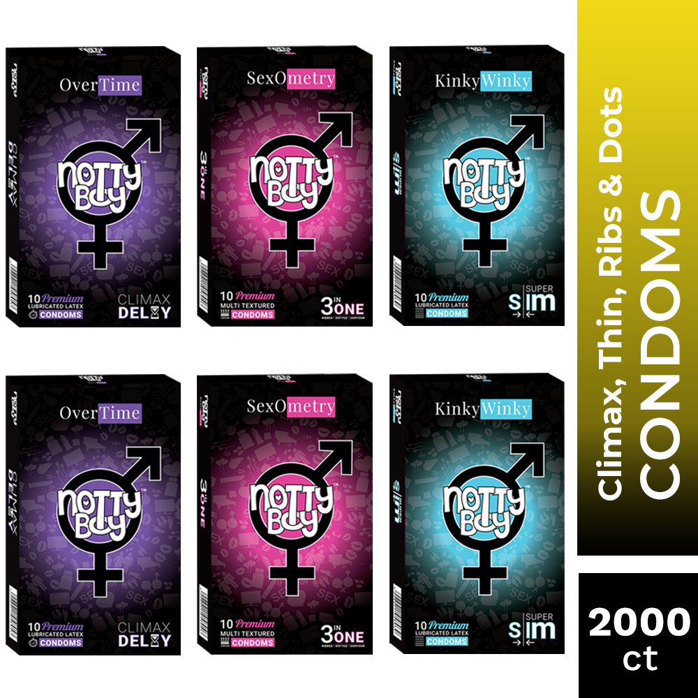 NottyBoy Condoms - Mix Bulk Variety Pack of Over Time Climax Delay, Ribbed, Dotted and Ultra Thin Latex Lubricated Condoms, 2000 Count NottyBoy Condoms - Mix Bulk Variety Pack of Over Time Climax Delay, Ribbed, Dotted and Ultra Thin Latex Lubricated Condoms, 20