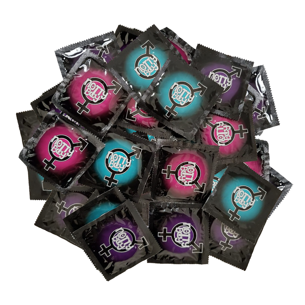 NottyBoy Condoms - Pack of 2000 Ct -Long Last, Ribbed, Dotted and Ultra Thin Latex Lubricated Condoms