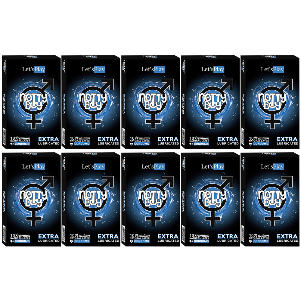 NottyBoy Let'sPlay Extra Lubricated Condoms NottyBoy BiggBang 4inOne Condoms - 10 Count, Ribbed