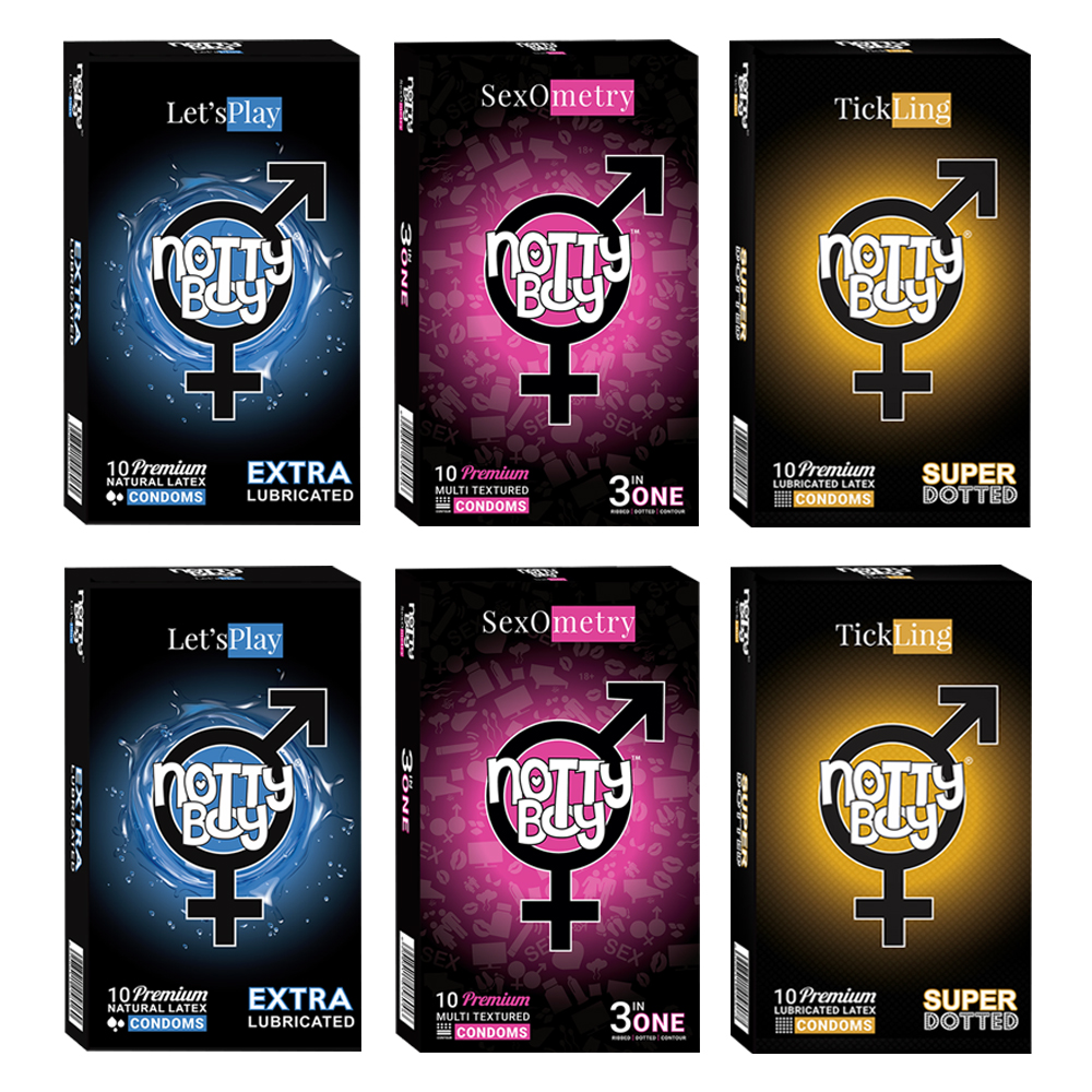 NottyBoy Lets Play Lubricated Plain Textured, Ribbed & Dotted With Contour Shaped Condoms - Pack of 2000 NottyBoy Lets Play Lubricated Plain Textured, Ribbed & Dotted With Contour Shaped Condoms - Pack of 2000