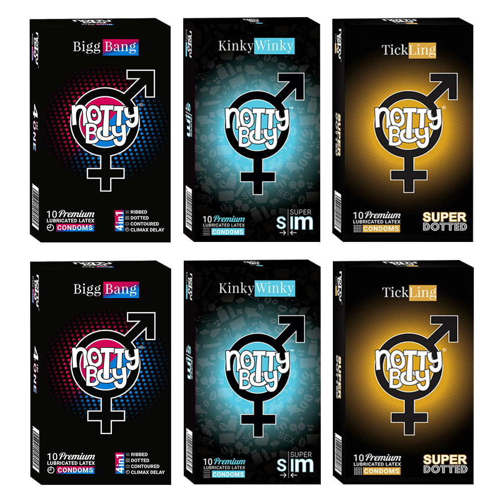 NottyBoy Condoms - Value Pack of 2000 - Climax Delay, Ribbed, Dotted & Contour and Extra Thin Plain Condoms NottyBoy Condoms - Value Pack of 2000 - Climax Delay, Ribbed, Dotted & Contour and Extra Thin Plain Condoms
