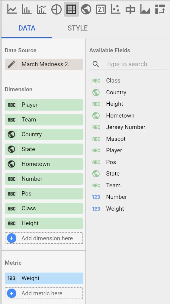 table dimensions