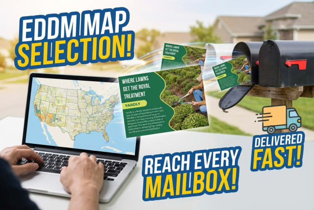 An interactive map interface highlighting specific residential postal routes in purple for a neighborhood mailing campaign