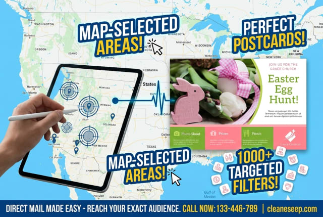A highlighted digital map showing targeted demographic zones for a direct mail campaign