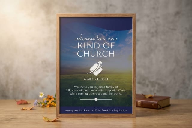 A colorful printed poster pinned to a wooden community bulletin board advertising a local event.