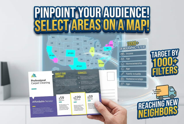 A digital map interface highlighting selected high-income residential neighborhoods for a targeted mailing campaign.