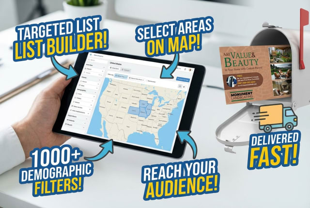 A digital map interface showing highlighted suburban streets and a demographic filter menu