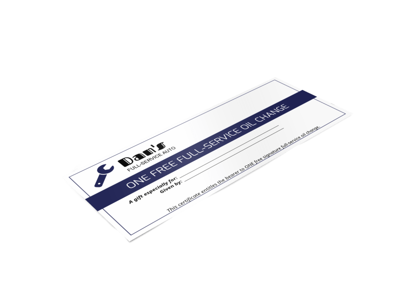 Oil Change Gift Certificate Template
