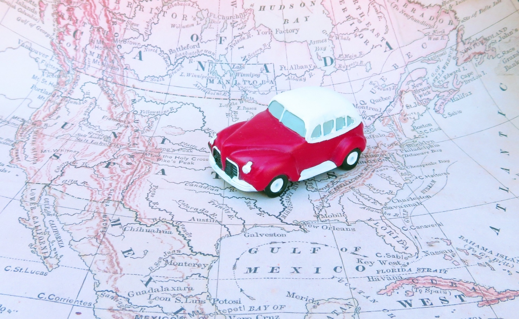 Car on Map of North America