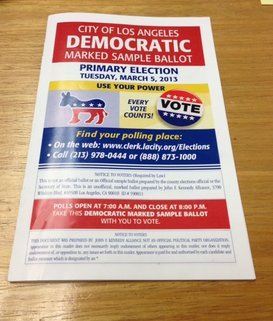 City of Los Angeles Democratic Marked Sample Ballot Image via KPCC 2013