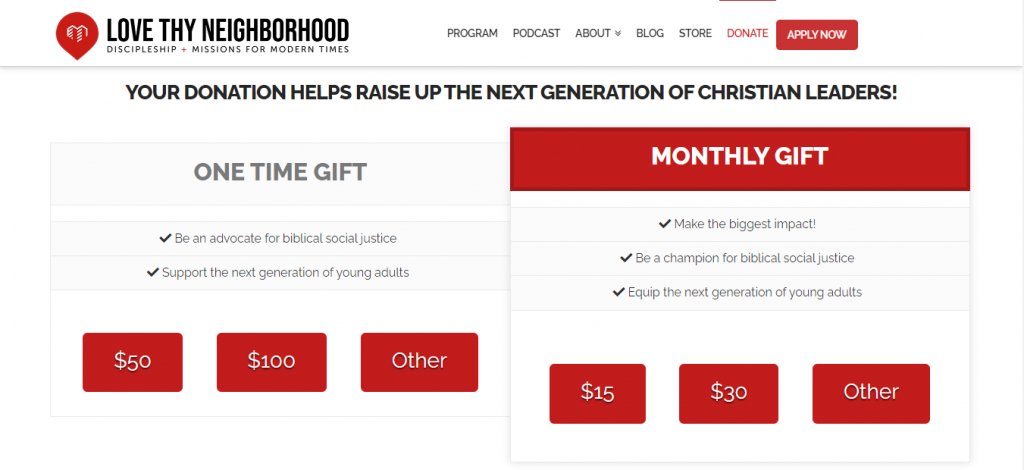 Love Thy Neighborhood Recurring Gift Page