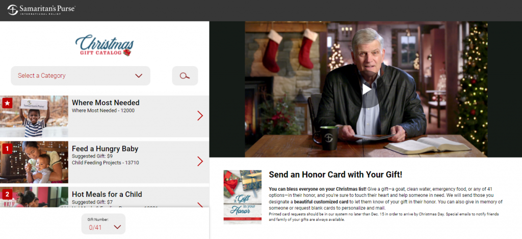 Samaritan's Purse Christmas Gift Catalog Webpage