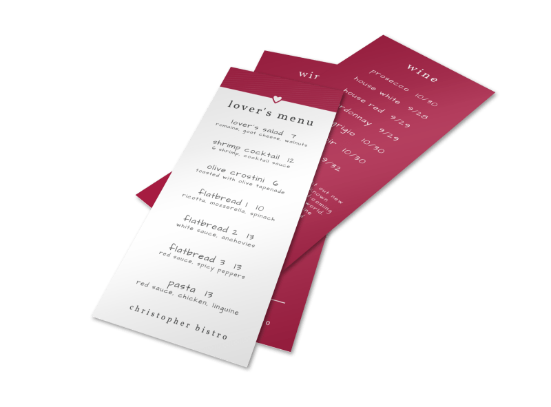 Valentines Day Dinner Menu Template