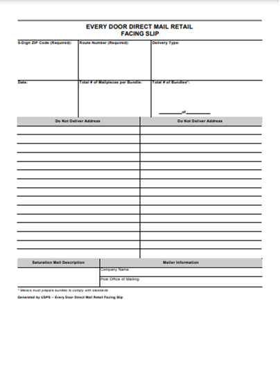 USPS EDDM Facing Slip
