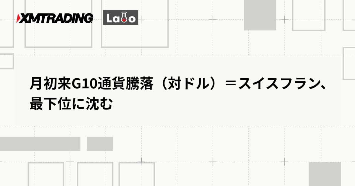 月初来G10通貨騰落（対ドル）＝スイスフラン、最下位に沈む