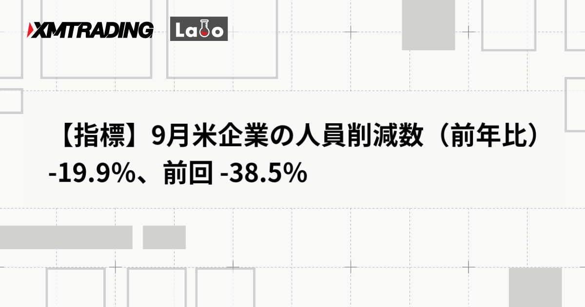 【指標】9月米企業の人員削減数（前年比） -19.9％、前回 -38.5％