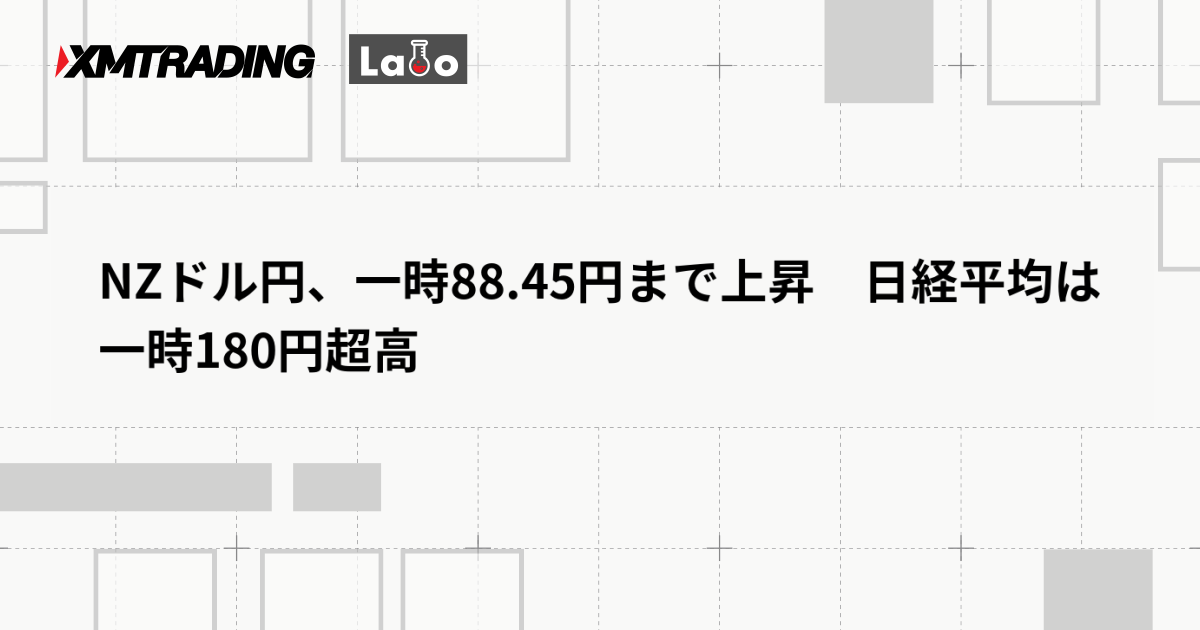 NZドル円、一時88.45円まで上昇　日経平均は一時180円超高