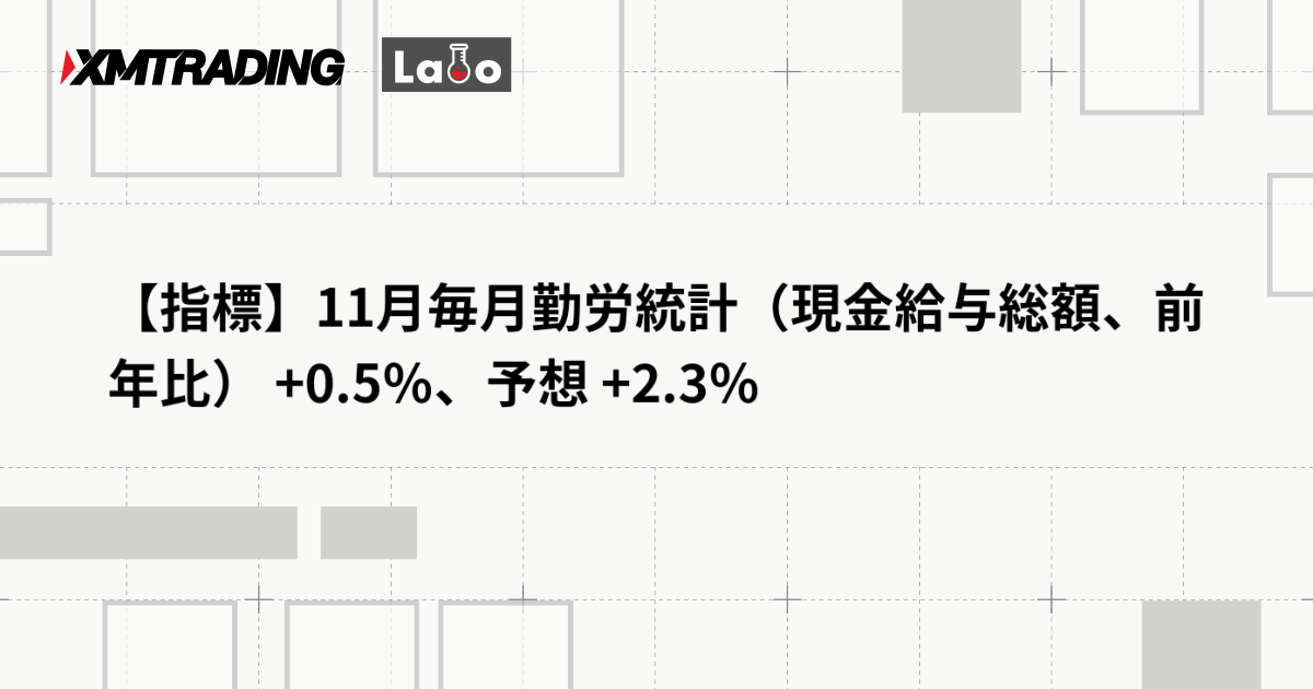 【指標】11月毎月勤労統計（現金給与総額、前年比） +0.5％、予想 +2.3％