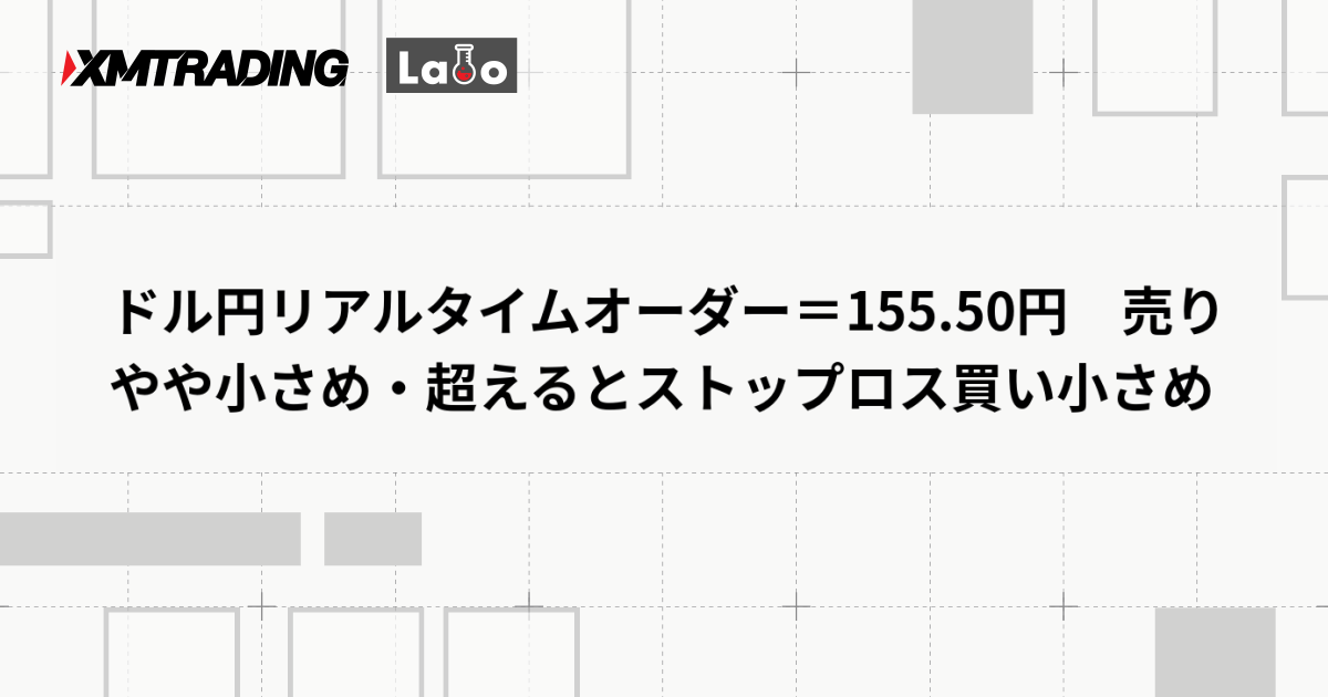 ドル円リアルタイムオーダー＝155.50円　売りやや小さめ・超えるとストップロス買い小さめ