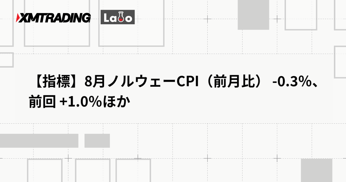 【指標】8月ノルウェーCPI（前月比） -0.3％、前回 +1.0％ほか