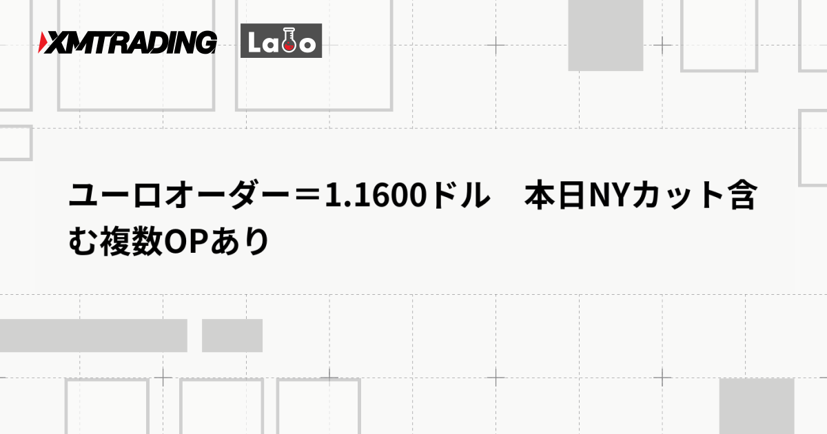ユーロオーダー＝1.1600ドル　本日NYカット含む複数OPあり