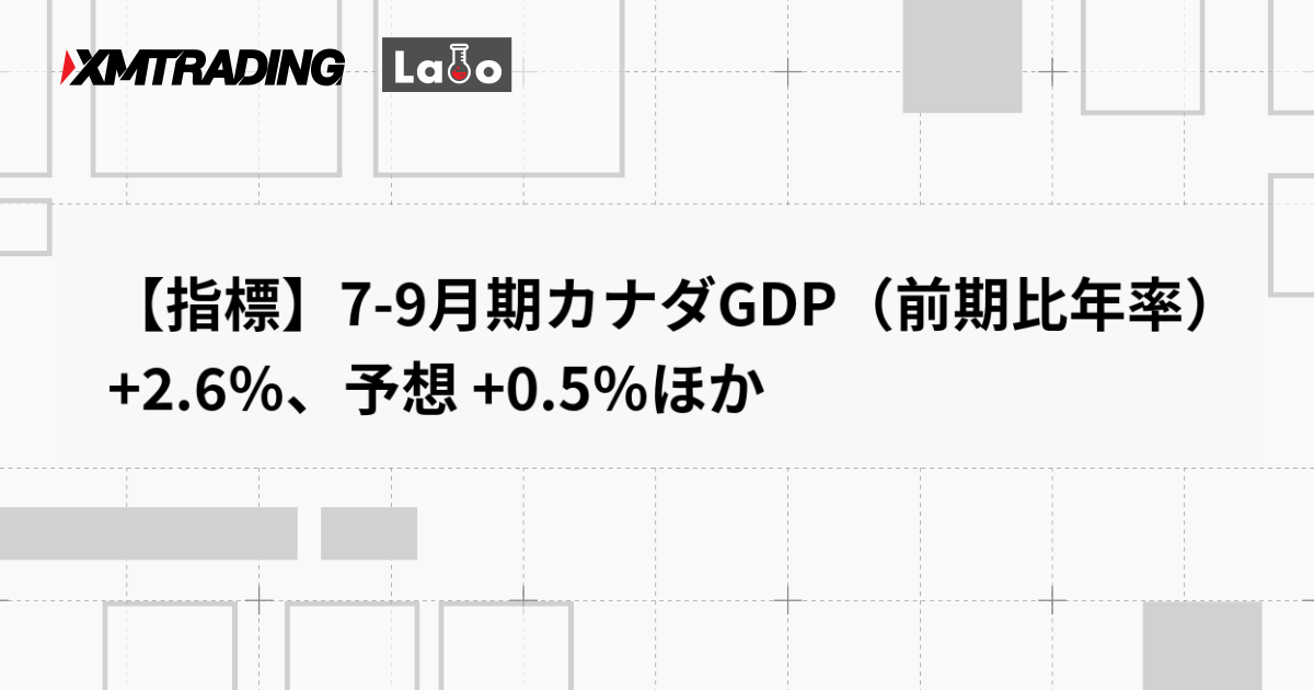 【指標】7-9月期カナダGDP（前期比年率）+2.6％、予想 +0.5％ほか