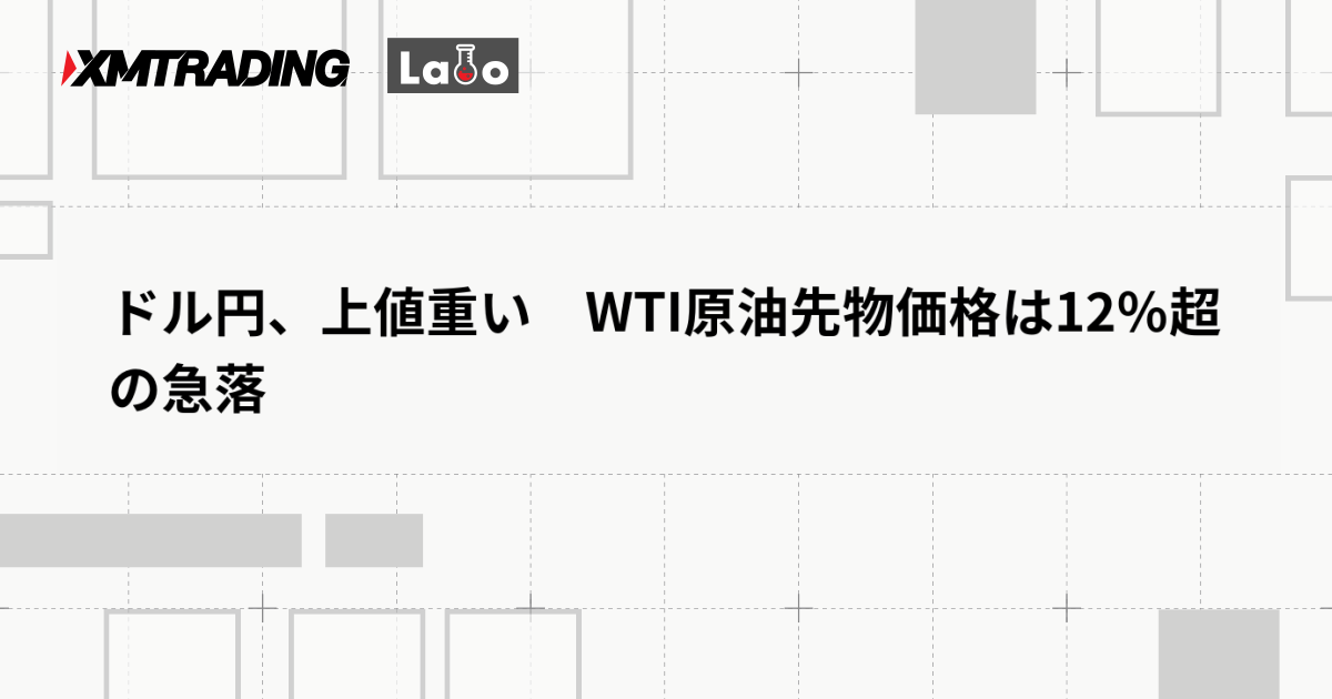 ドル円、上値重い　WTI原油先物価格は12％超の急落