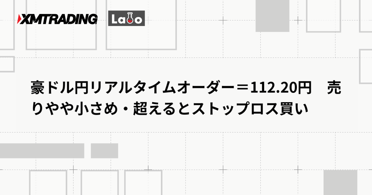 豪ドル円リアルタイムオーダー＝112.20円　売りやや小さめ・超えるとストップロス買い
