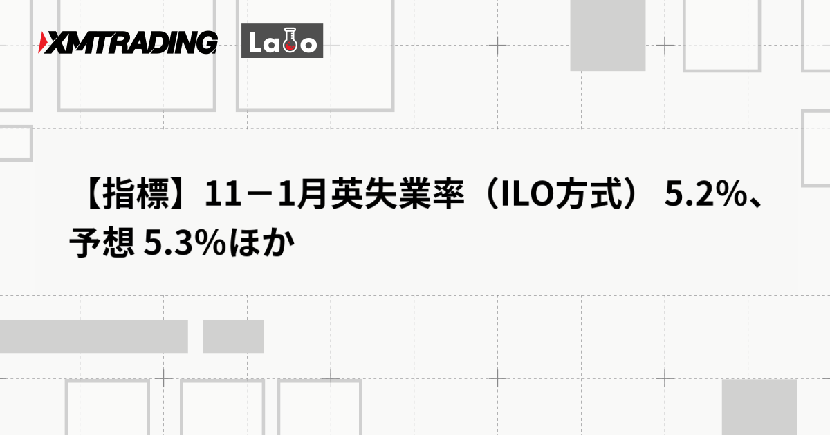 【指標】11－1月英失業率（ILO方式） 5.2％、予想 5.3％ほか