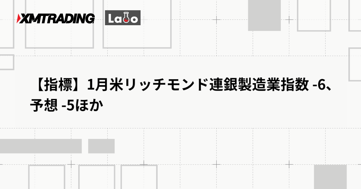 【指標】1月米リッチモンド連銀製造業指数 -6、予想 -5ほか
