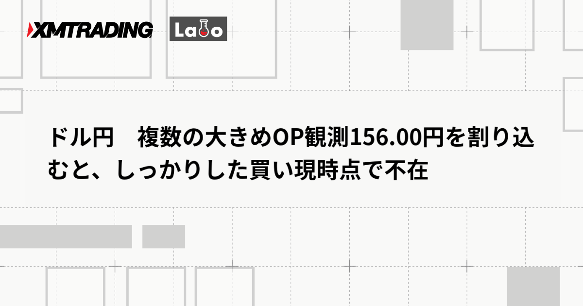 ドル円　複数の大きめOP観測156.00円を割り込むと、しっかりした買い現時点で不在