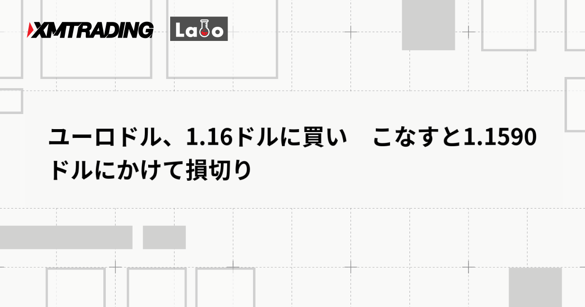 ユーロドル、1.16ドルに買い　こなすと1.1590ドルにかけて損切り