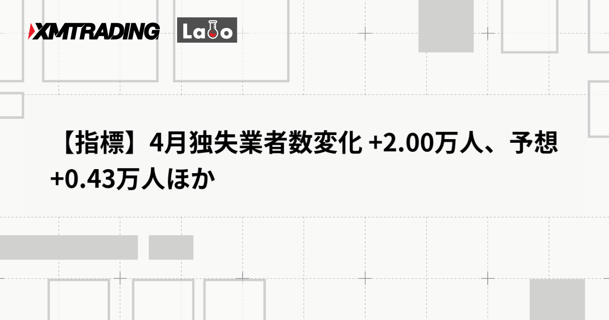 【指標】4月独失業者数変化 +2.00万人、予想 +0.43万人ほか