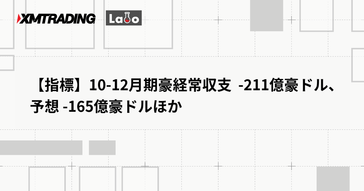 【指標】10-12月期豪経常収支  -211億豪ドル、予想 -165億豪ドルほか