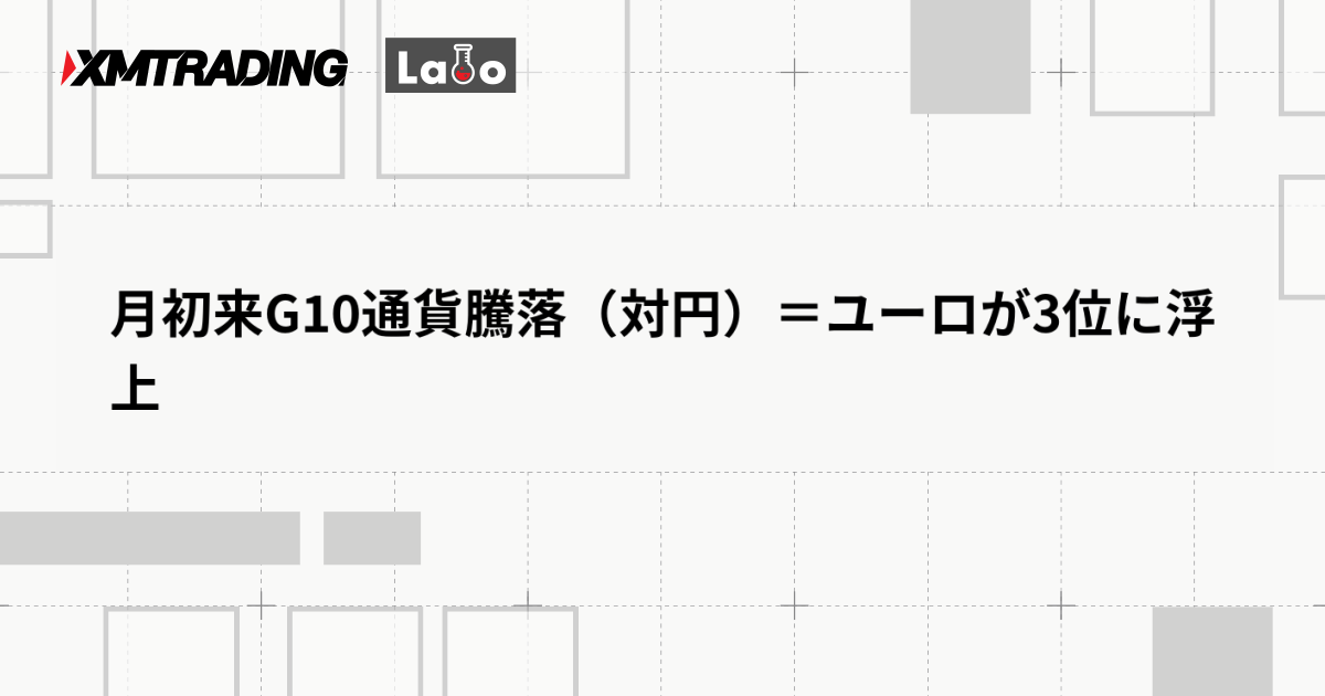 月初来G10通貨騰落（対円）＝ユーロが3位に浮上