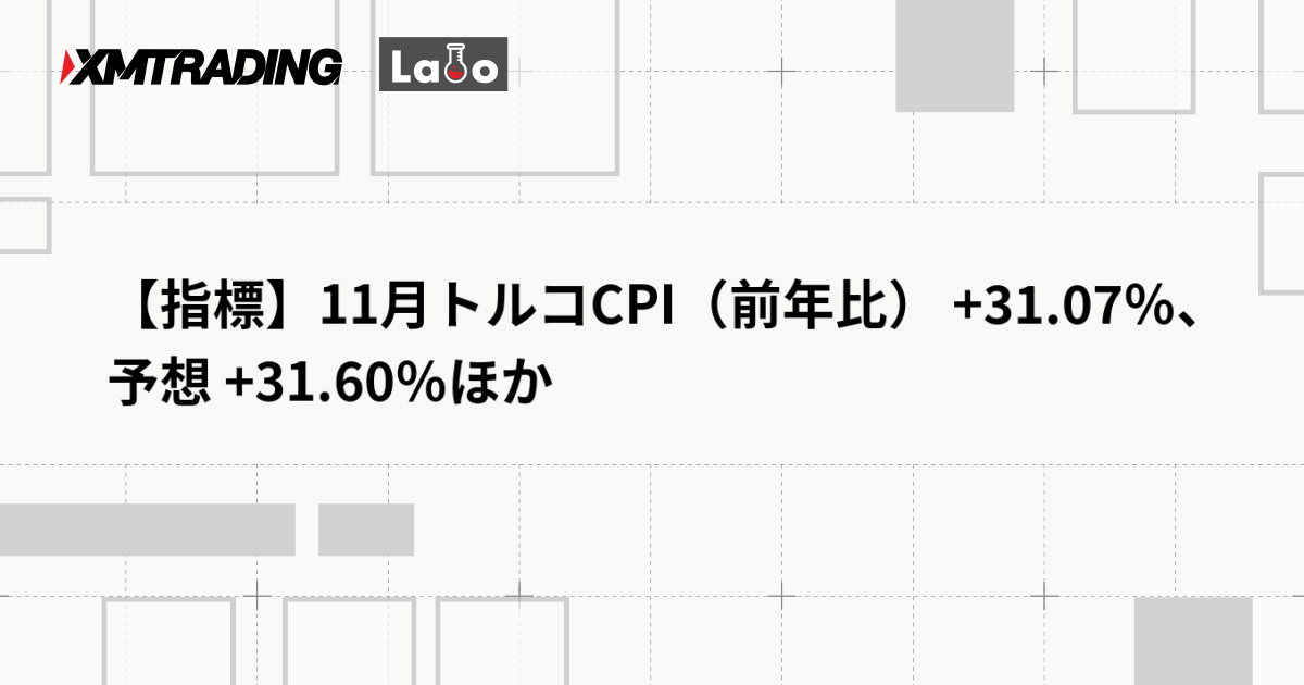 【指標】11月トルコCPI（前年比） +31.07％、予想 +31.60％ほか